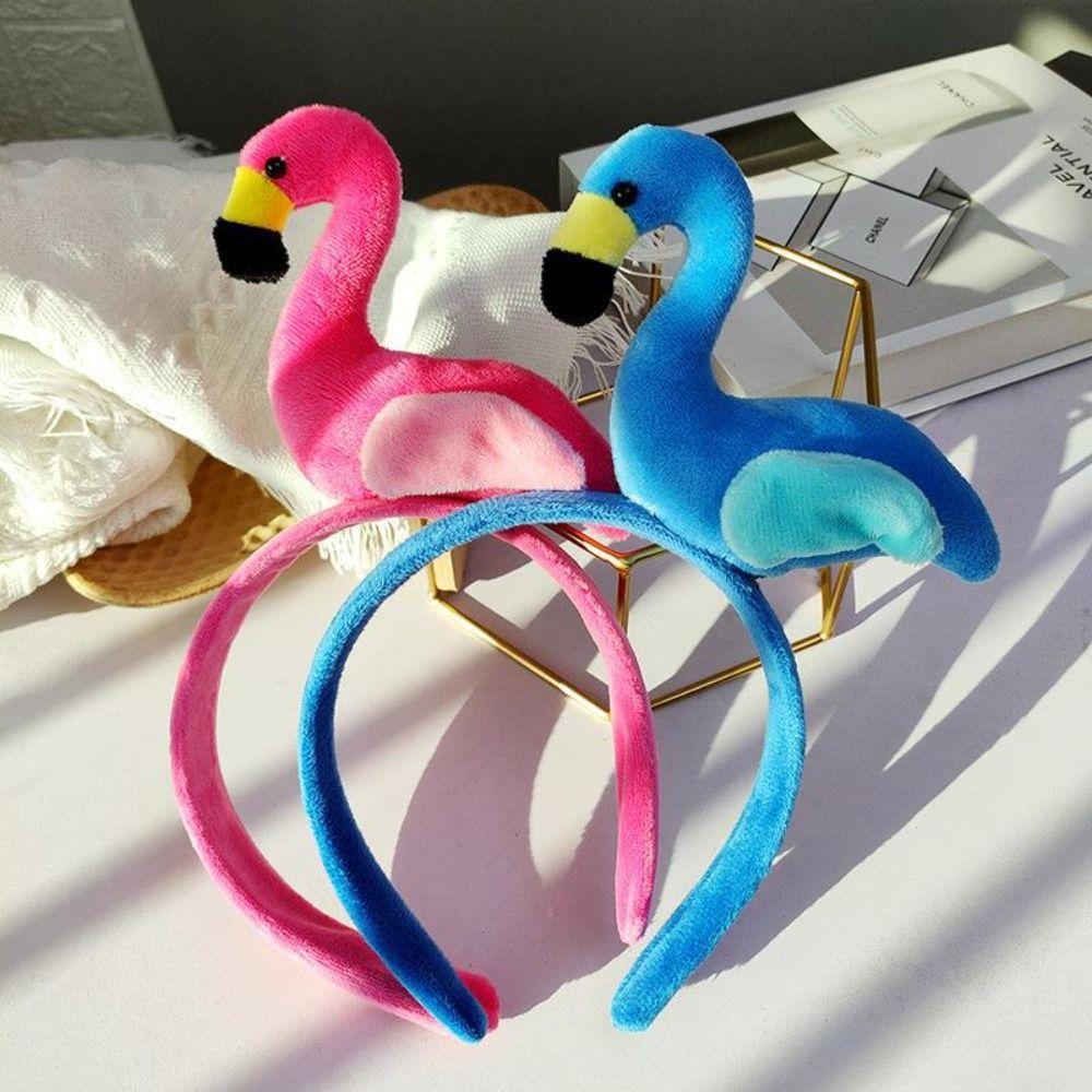 Korean Style Animal Hair Hoop Wash Face Plush Hair Hoop Cute Flamingo Headband Daily