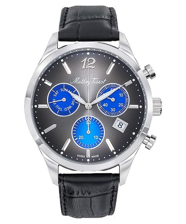 Mathey-Tissot Мужские часы Urban Chrono с кожаным ремешком и черным циферблатом, кварцевые H411CHALMB