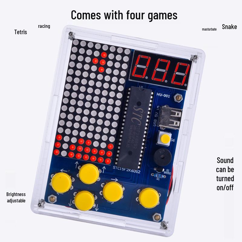 DIY Pixel Game Console Kit with Tetris - 51 Microcontroller & Loose Parts (Model HU-001)