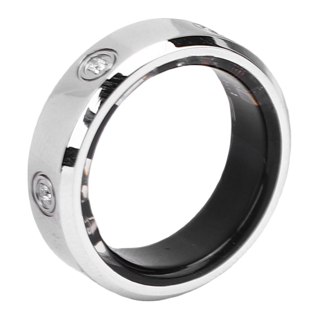 Smart Ring with Inlaid Rhinestone IP68 Water Proof Fitness Tracker Bluetooth Photo Taking Multiple Sports Modes Silver