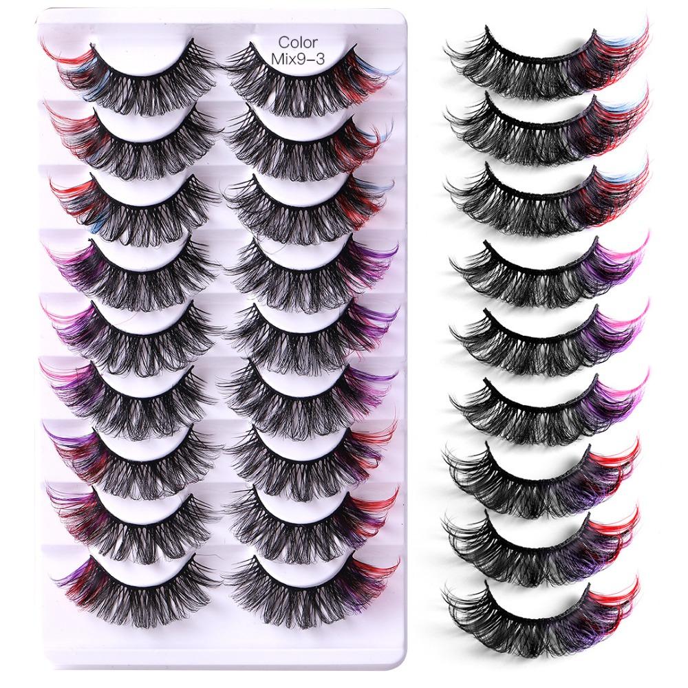 9 Pairs D Curl Colored Eyelashes Russian Long Thick Volume Fake Eye Lash Faux Mink Lashes Party