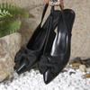 Elegant High Heels Women's Shoes  Summer Black Shallow Mouth Pointed Toe Bow Slingbacks Luxury Party Office Lady Sandals