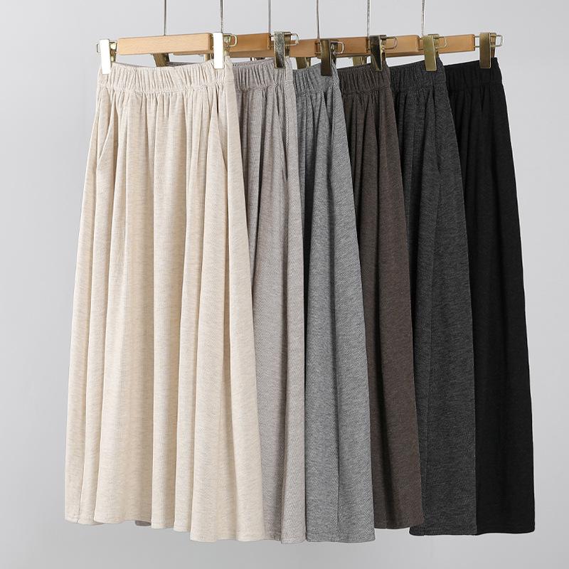 Women's H560 High Waist A-Line Gray Knit Skirt - Slim Fit, Long Umbrella Style for Spring and Autumn