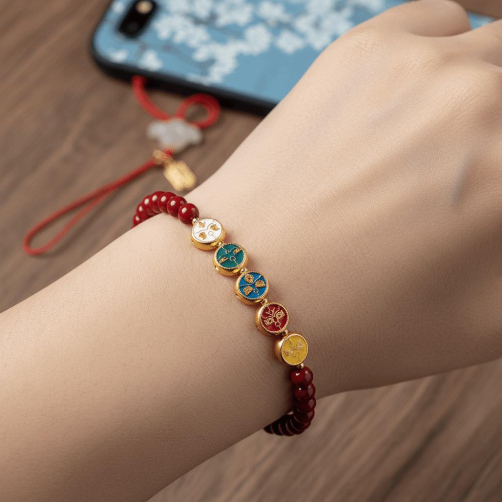 High-end Red Rope Bracelet Handmade Woven This Life Year Mobile Phone Chain Female Bracelet Five-way God of Wealth
