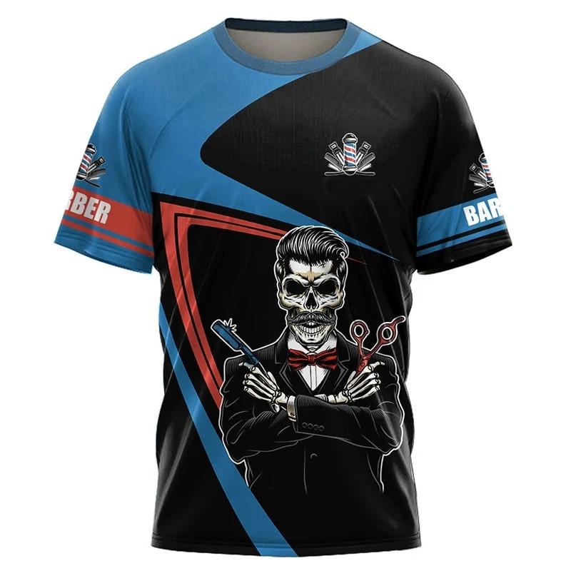 Футболка для парикмахерской для мужчин, одежда, футболка с 3D принтом и круглым вырезом, большие футболки, униформа, повседневные повседневные топы с короткими рукавами, крутой панк