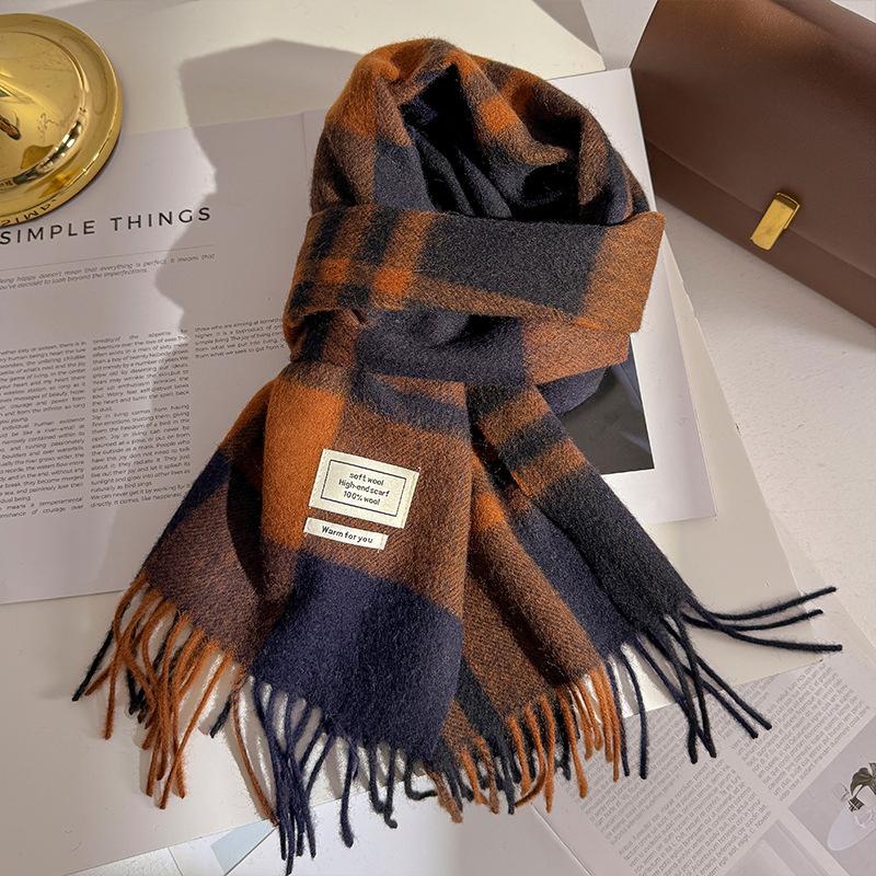 100% Pure Wool Winter Scarf for Women Long Warm Cashmere Scarves Hijab Lady Plaid Shawl Wrap Female Pashmina Bandana Headscarves