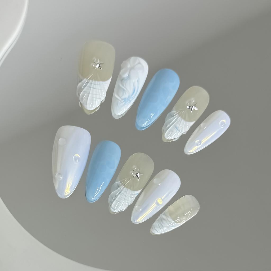 A726 Ocean Style Fish Tail Fake Nails 10Pcs Eco-Friendly Material Comfortable Wear For Party Wedding
