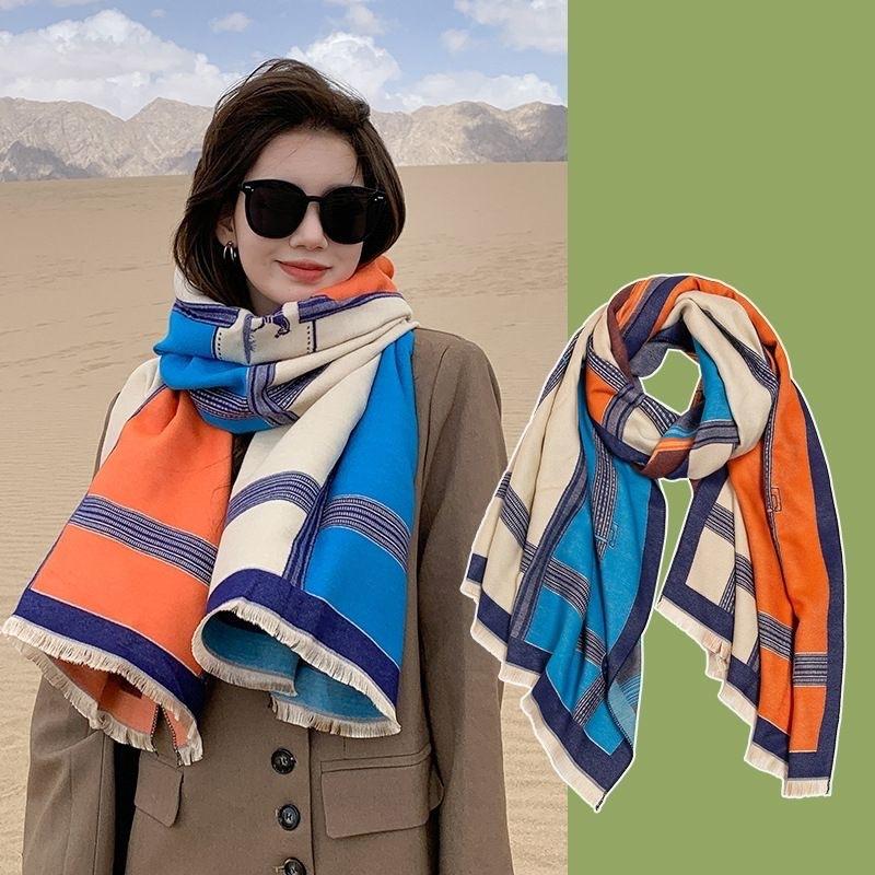 New Simple Korean Style Imitation Cashmere Scarf for Women Autumn and Winter Fashionable Design Niche Scarf Warm and Versatile Travel Shawl