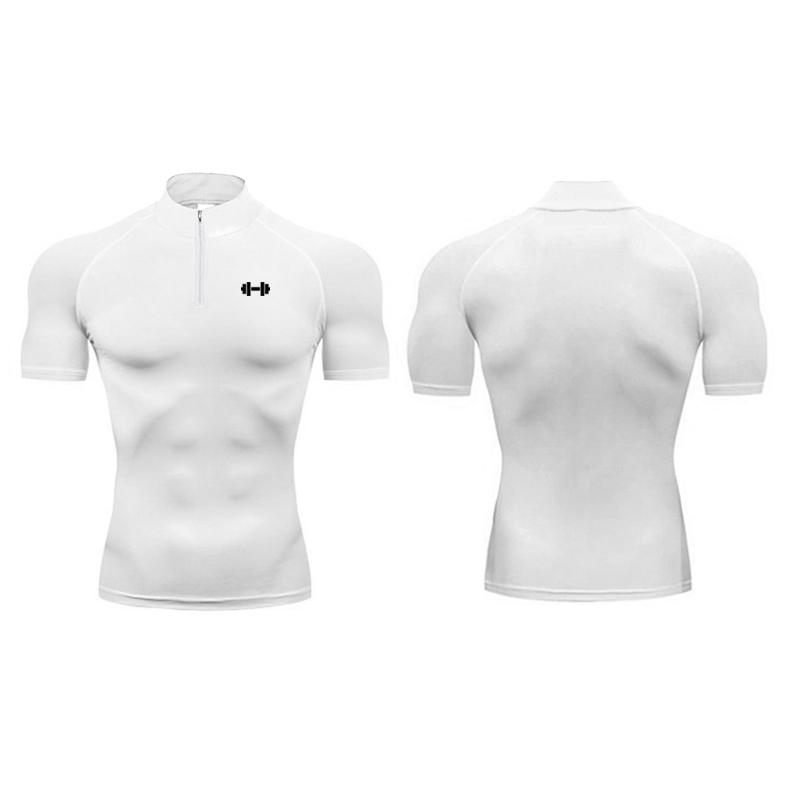 Muscleguys Running T-shirts Mens Compression Shirts Summer Fitness Short Sleeve Quick-Dry Half-Zipper Slim Fit Polo Shirt Baselayer Tees