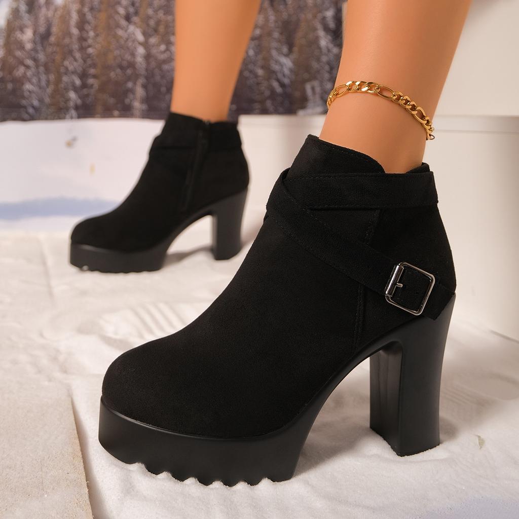 Round Toe Suede Comfortable High Heels Anti Slip Casual Boots Fashionable New Style Sexy Elegant Short Boots for Women