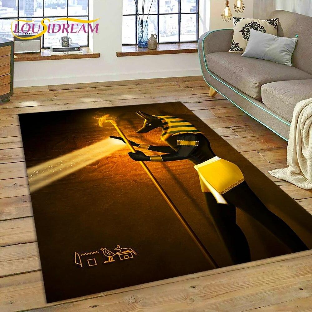 3D Anubis Pharaoh Horus Egyptian Mythology Gods Carpet Rug for Home Living Room Bedroom Sofa Doormat Decor,Area Rug Non-slip Mat