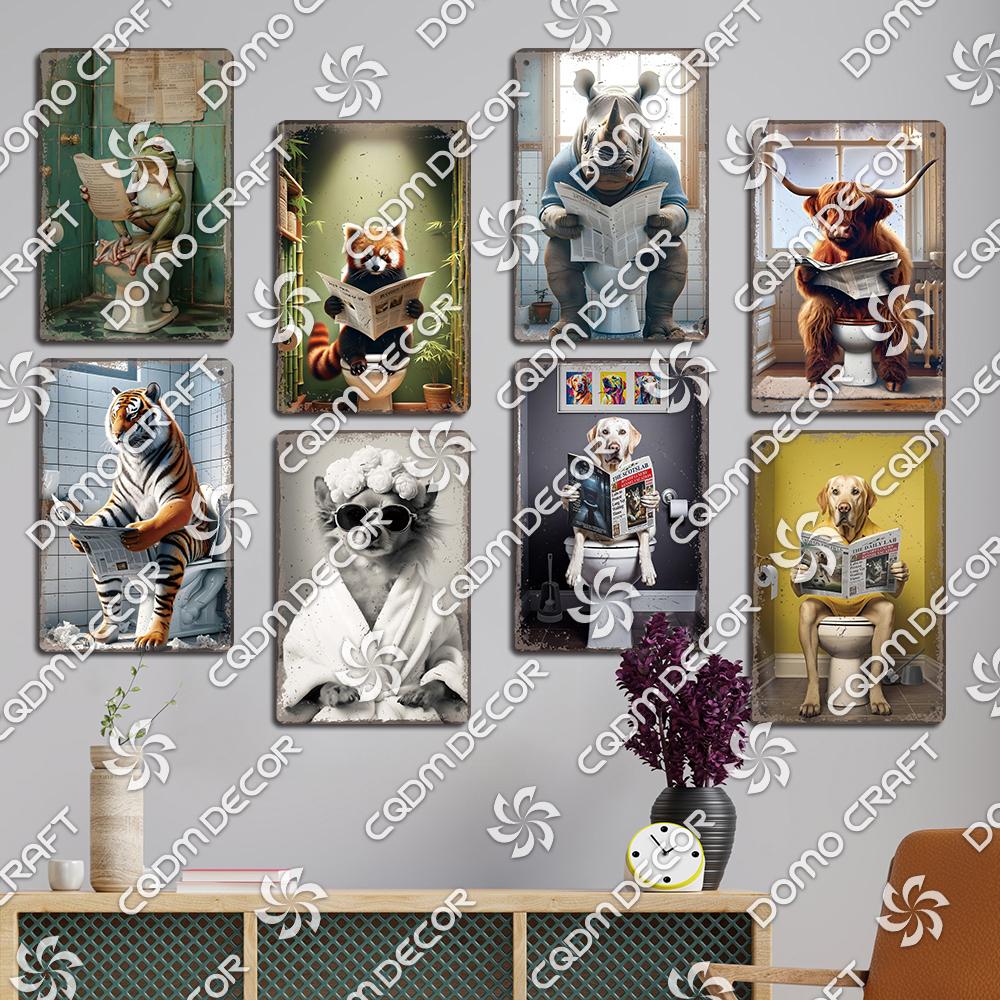 Забавная туалетная жестяная табличка Винтажный металлический постер Кролик Енот Кошка Собака Металлические таблички Ретро настенный декор для кафе ванной дома