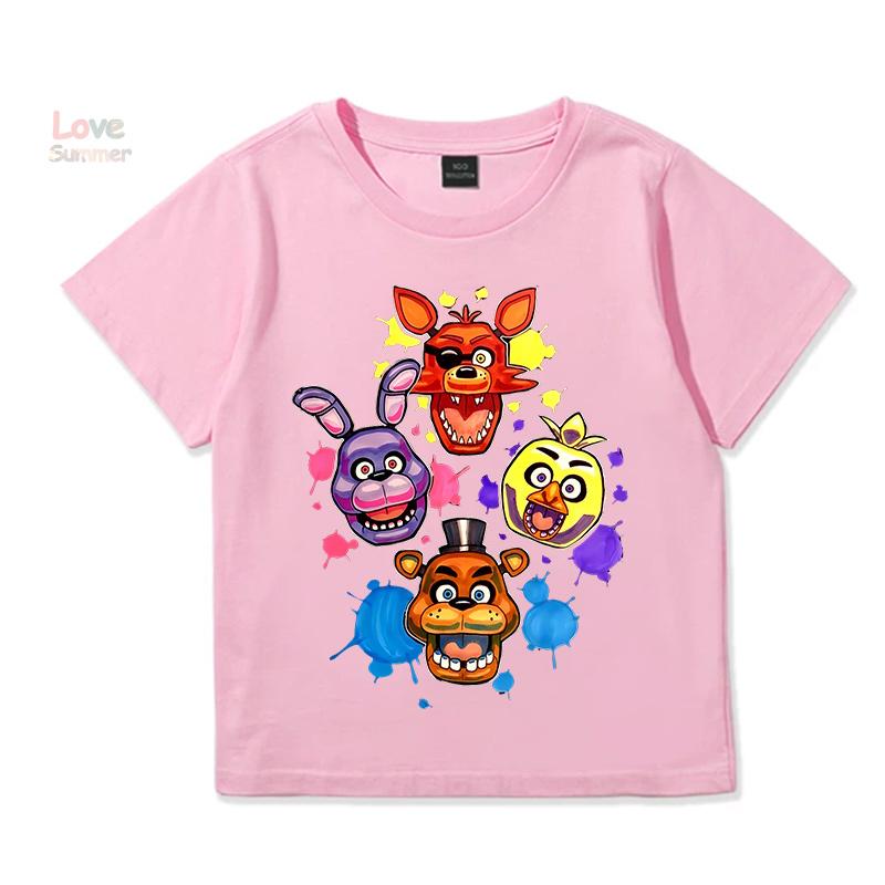 Детская футболка унисекс FNAF At Freddys для мальчиков и девочек Повседневная с круглым вырезом с коротким рукавом Эластичный крой Идеально подходит для повседневной носки детьми