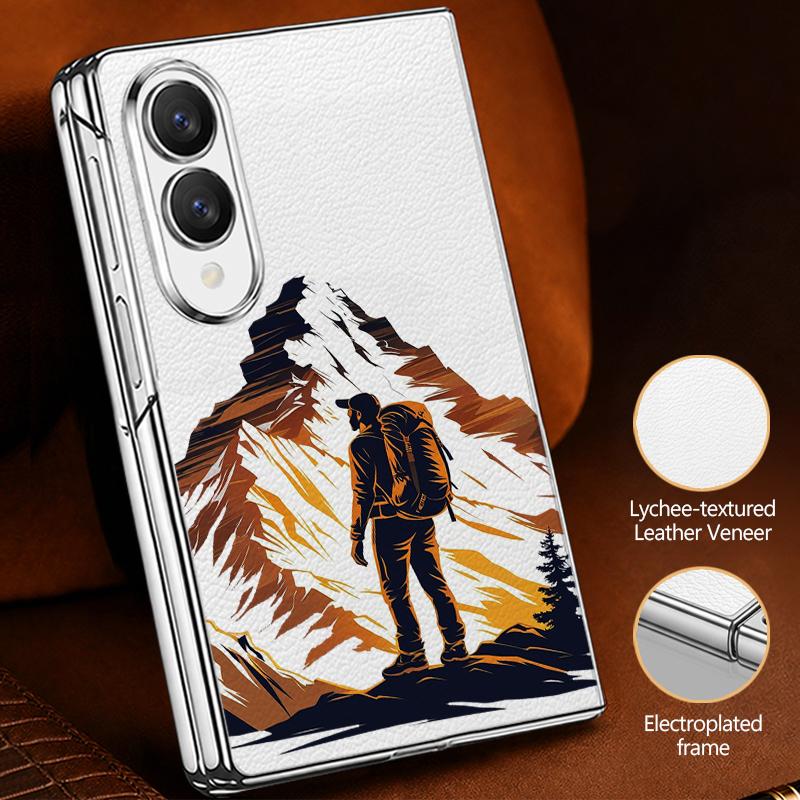 Кейс для кемпинга в горной долине Арт для Samsung Z Fold 8 Ultra 7 6 5 4 Роскошная plating кожаная накладка Чехол для телефона для Galaxy Z Fold8 Fold7 Fold6 Fold5