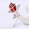 Blucome Fashion Rhinestone Red Enamel Rose Flower for Women Lady Classic Beauty Flower Party Office Brooch Pin Gifts