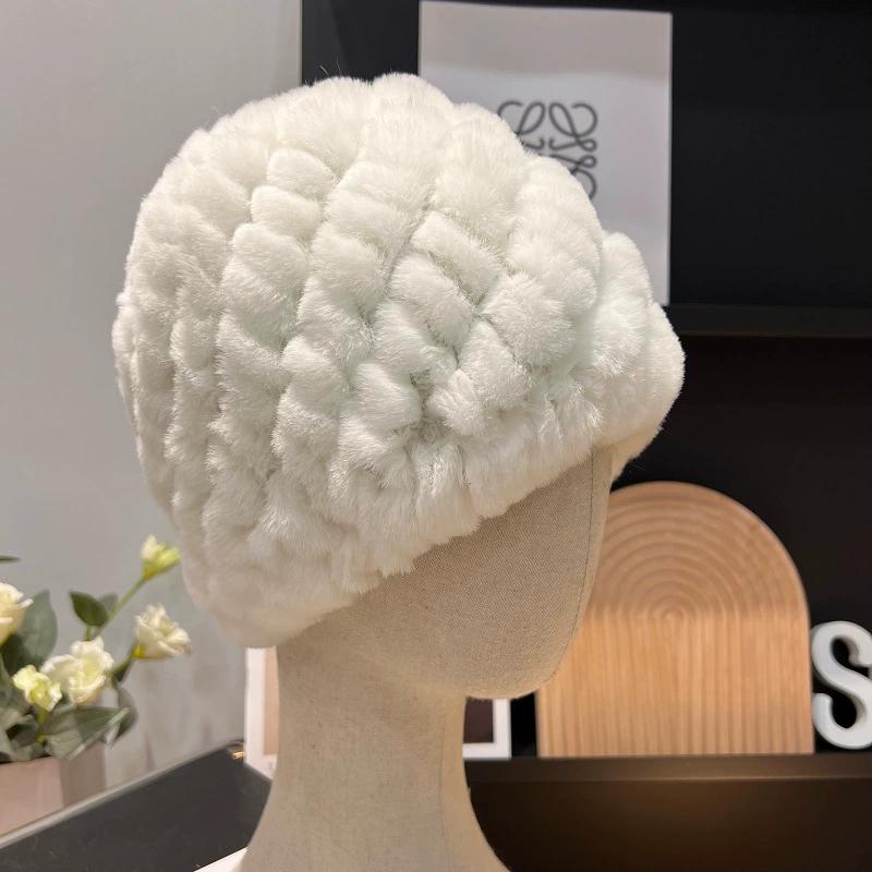Шапка из натурального кроличьего меха рекс, вязаный шерстяной головной убор, защищающий от холода и согревающий, женский, универсальный для осени и зимы