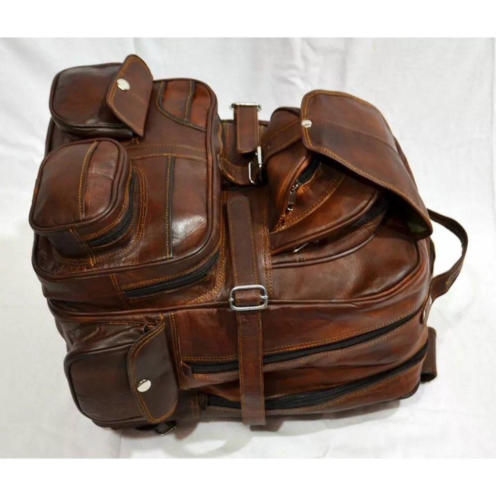 Leather Bag Goat Rucksack Backpack Genuine Laptop Vintage Travel Brown Men's
