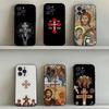Икона Православного Креста Чехол для Телефона Церковь Для iPhone 16,15,14,13,12,11,Pro,Max,Plus,X,XS,SE4,E,Mini,Мягкий Черный Чехол