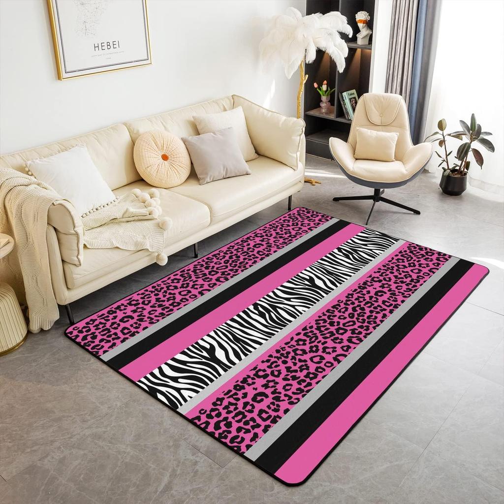 Leopard Area Rug Cheetah Red Black Geometric Rugs Mat for Living Room Bedroom Decorative Animal Print Carpet Non Slip Safari