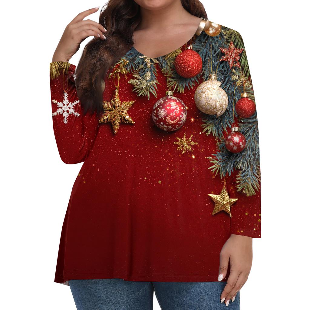Women's Fashionable Casual Long Sleeved Plus Size Print Top Plus Size Floral Print Top