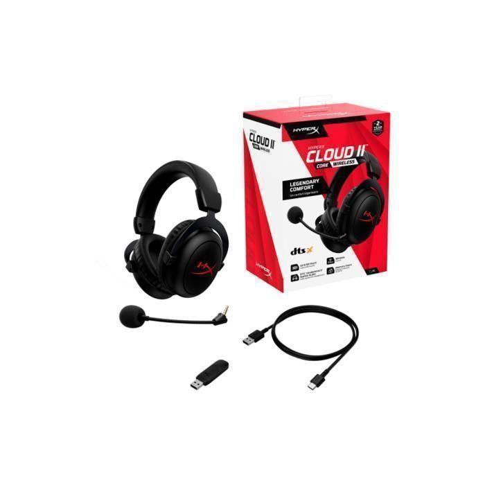 Casque sans fil - HyperX - Cloud II Core - 80 heures autonomie - Audio spatial DTS - Confort mousse mémoire
