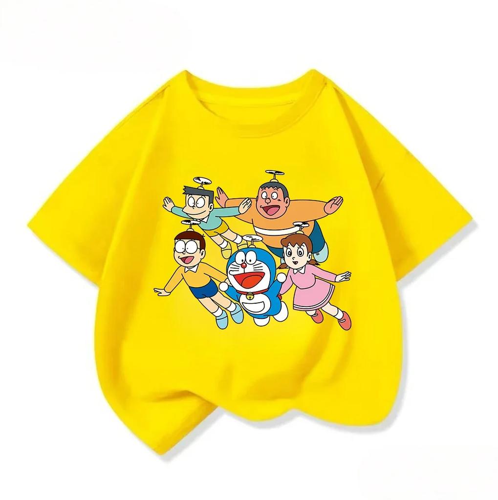 Summer Cute Short Sleeve Tee Children Lovely Cartoon Print Fashion Street Style Tops Doraemon Boys Girls Clothes 314Y