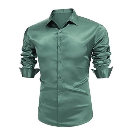 Мужская глянцевая рубашка однотонная с длинным рукавом деловая рубашка на пуговицах повседневная приталенная рубашка для выпускных вечеров свадеб