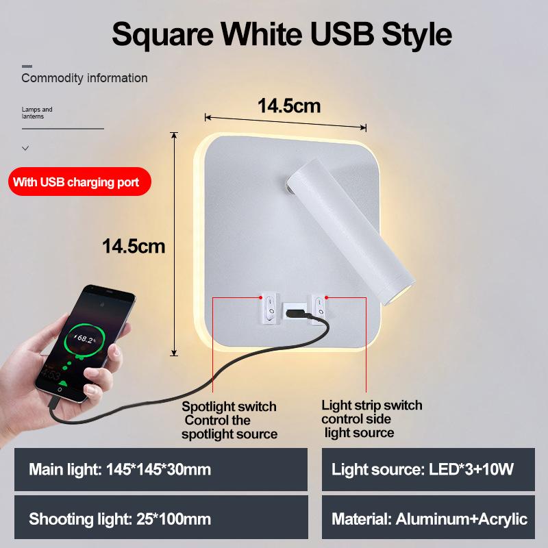 Вращающийся настенный светильник для спальни отеля, прикроватная тумбочка, кабинет, бра для чтения, лампы с зарядкой через USB, ночник для гостиной, коридора, прихожей, декор