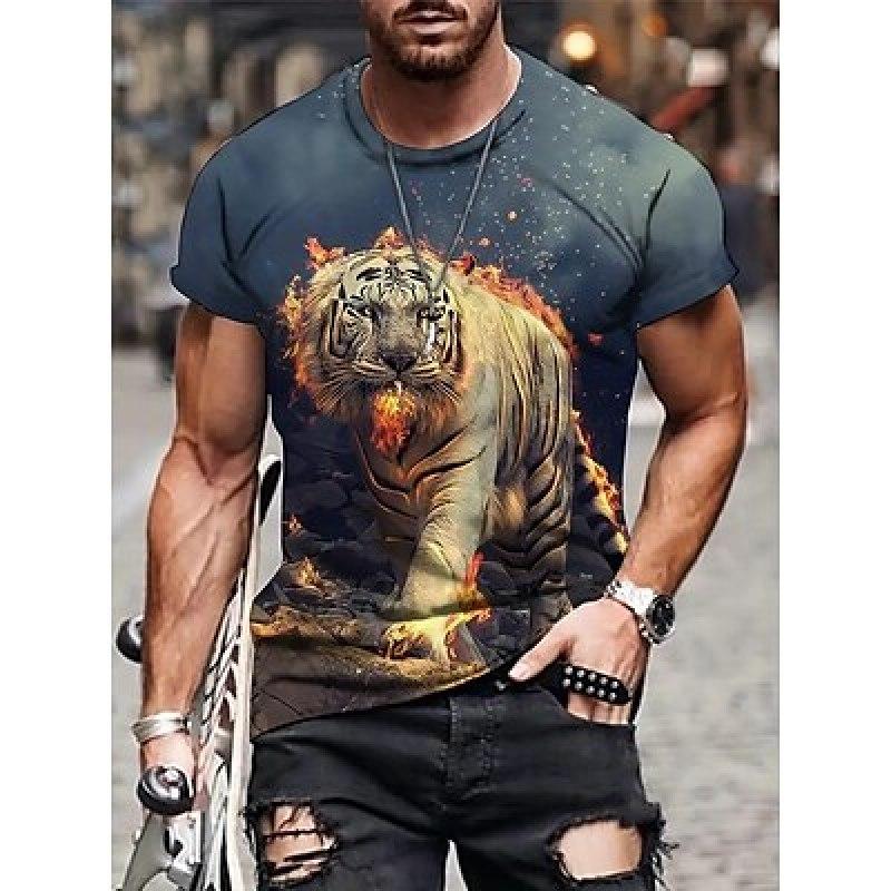 Men's T Shirt Tee Graphic Animal Lion Crew Neck Clothing Apparel 3D Print Outdoor Daily Short Sleeve Print Vintage Fashion Designer