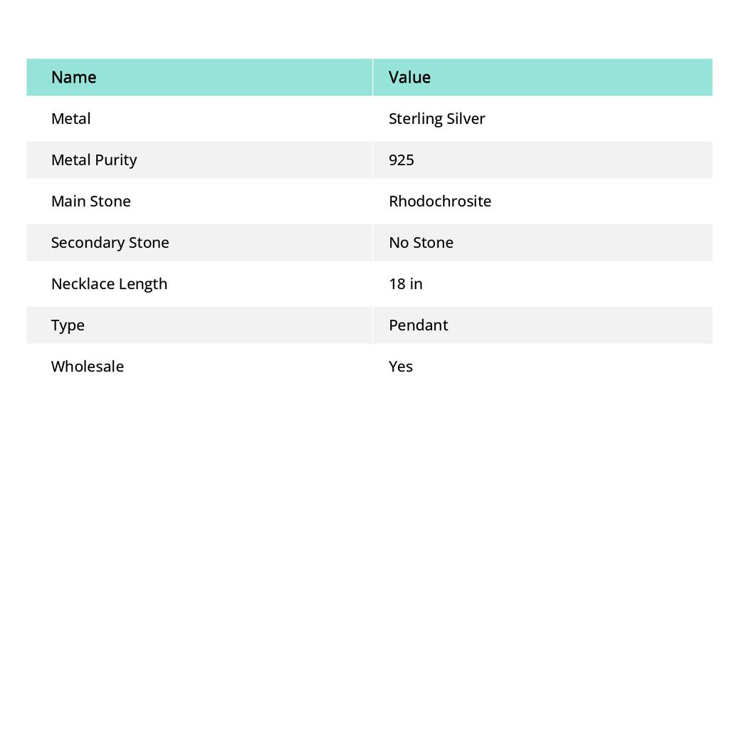Родохрозит драгоценный камень 925 пробы серебряный кулон 2.40" k3g33