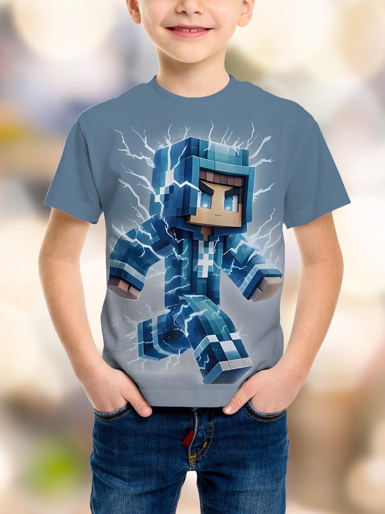 Модная Игра Пиксельная День Рождения 3D Печать Детская Футболка Юмор Смешной Мальчики Новинка Подарок Короткий Рукав Te