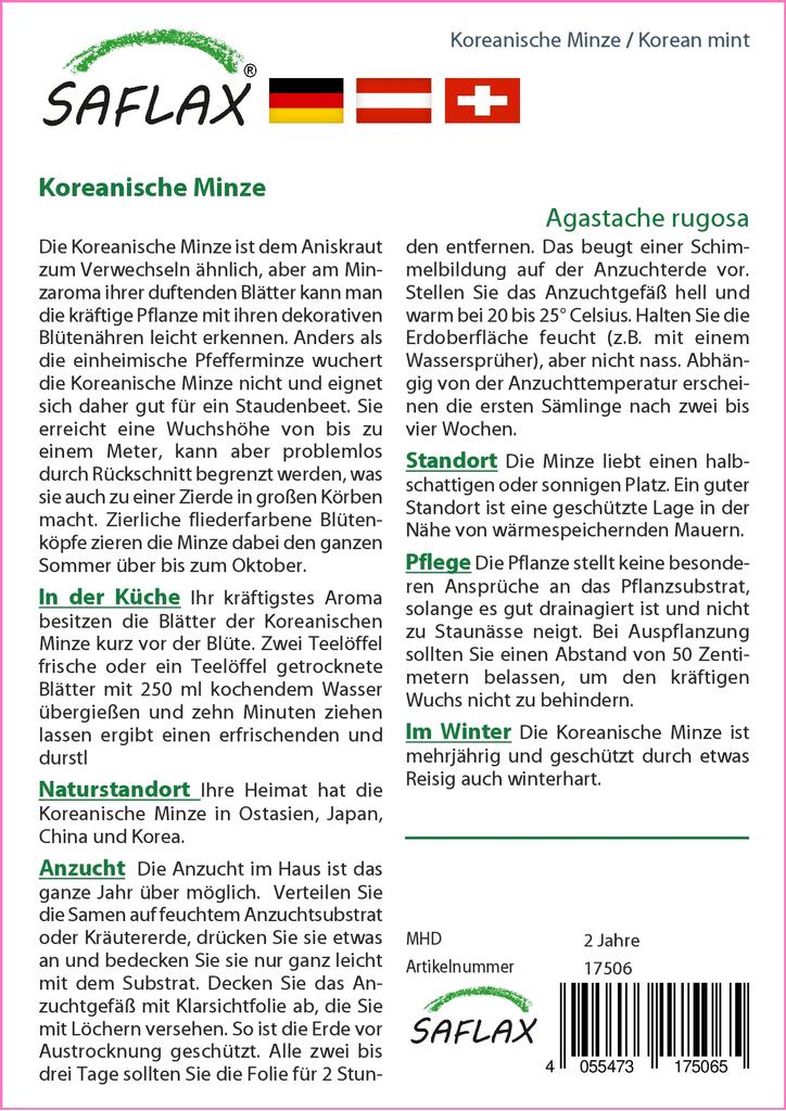 SAFLAX Garden in the Bag - Мята корейская - 1200 семян - С субстратом в подходящем пакете-стойке - Agastache Rugosa