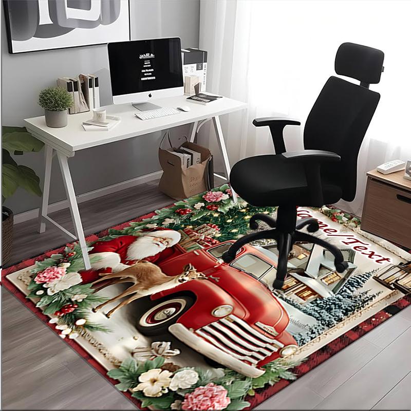 1PC Custom Name Christmas Vintage Truck Scene Theme Floor Mat Ideal for Living Room, Game Rooms, Office, Bedroom,Floor Mat Playful Design