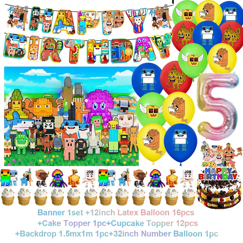 Steal n Catch The Brainrot Birthday Party Decorations Number Balloon Cake Topper Popular Game Background Party Supplies Kid Gift