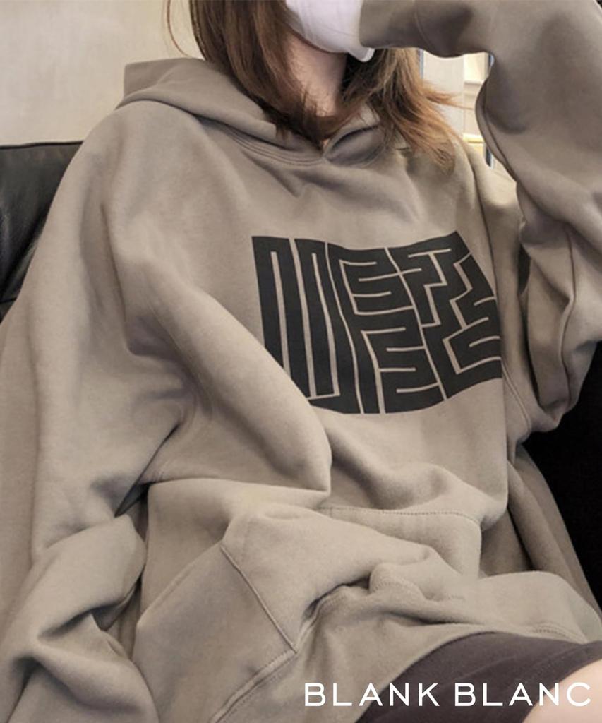 Blanc Blanc Pullover Long Street Loose Street Relaxed Oversized Fleece-Lined Hoodie, Sleeves, Printed, Style, Fall, Winter, Spring, Fit, Office,