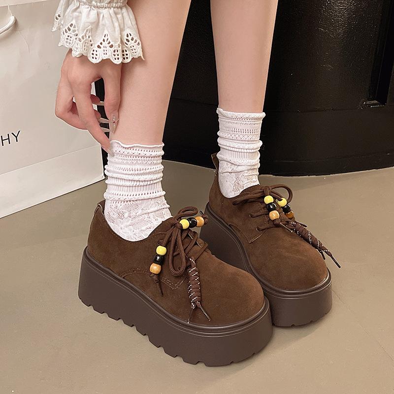 Туфли Boken женские в британском стиле 2025 осень новые французские универсальные на платформе увеличивающие рост лоферы из мягкой кожи одинарные туфли