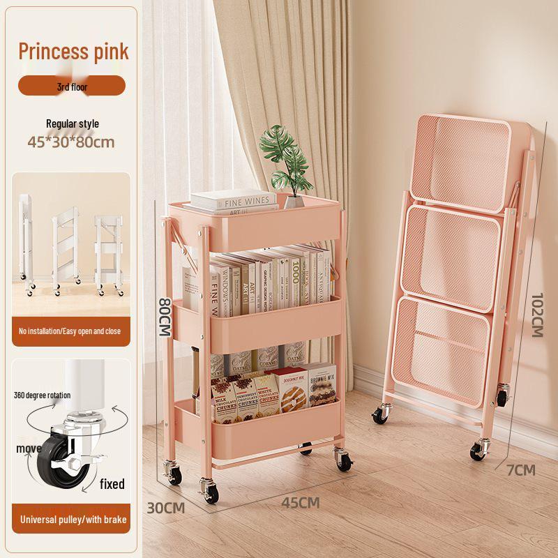 Складная ручная тележка-стеллаж с полками для закусок, игрушек и для кухни