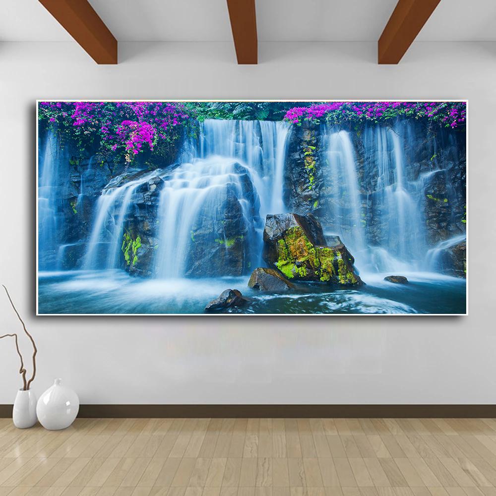 Природный пейзаж, водопад, настенные картины, холст, живопись, настенное искусство, зеленое, красное дерево, лес, постеры, принты для декора гостиной