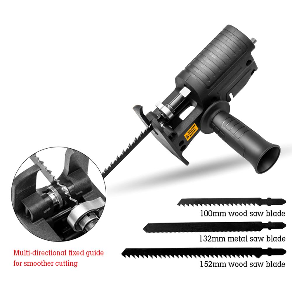 Portable Reciprocating Saw Adapter Multifunctional Electric Drill Modified Tool Attachment with Ergonomic Handle 3 Saw Blades for Wood Metal Cutting
