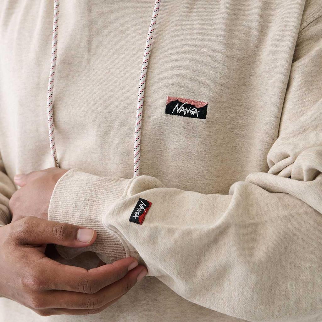 NANGA Eco Hybrid Mini Box Logo Embroidered Hoodie (Unisex) (XL, Oatmeal)