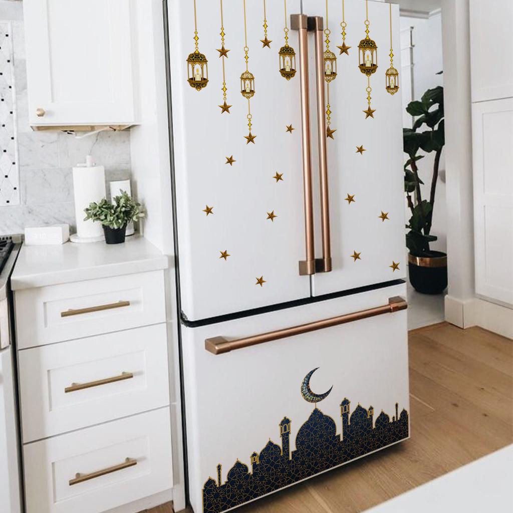 Ramadan Wall Stickers Moon Star Lantern Ornaments Wall Decals Ramadan Decoration For Home 2023 Islamic Muslim Mural Eid Mubarak