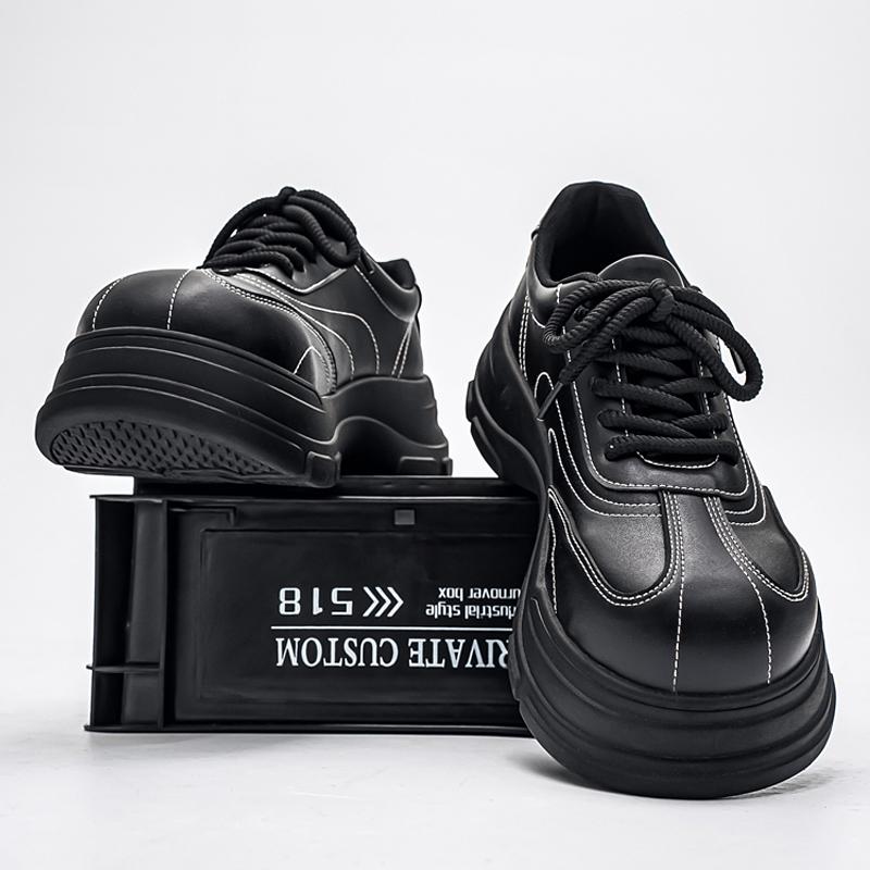 New Men's Casual Leather Shoes Thick-soled Retro Round-toe Derby Shoe Outdoor Sports Black Small Leather Shoes Men Casual Shoe