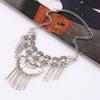 Carved Alloy Vintage Necklace With Embedded Rhinestones Decor Tassel Design