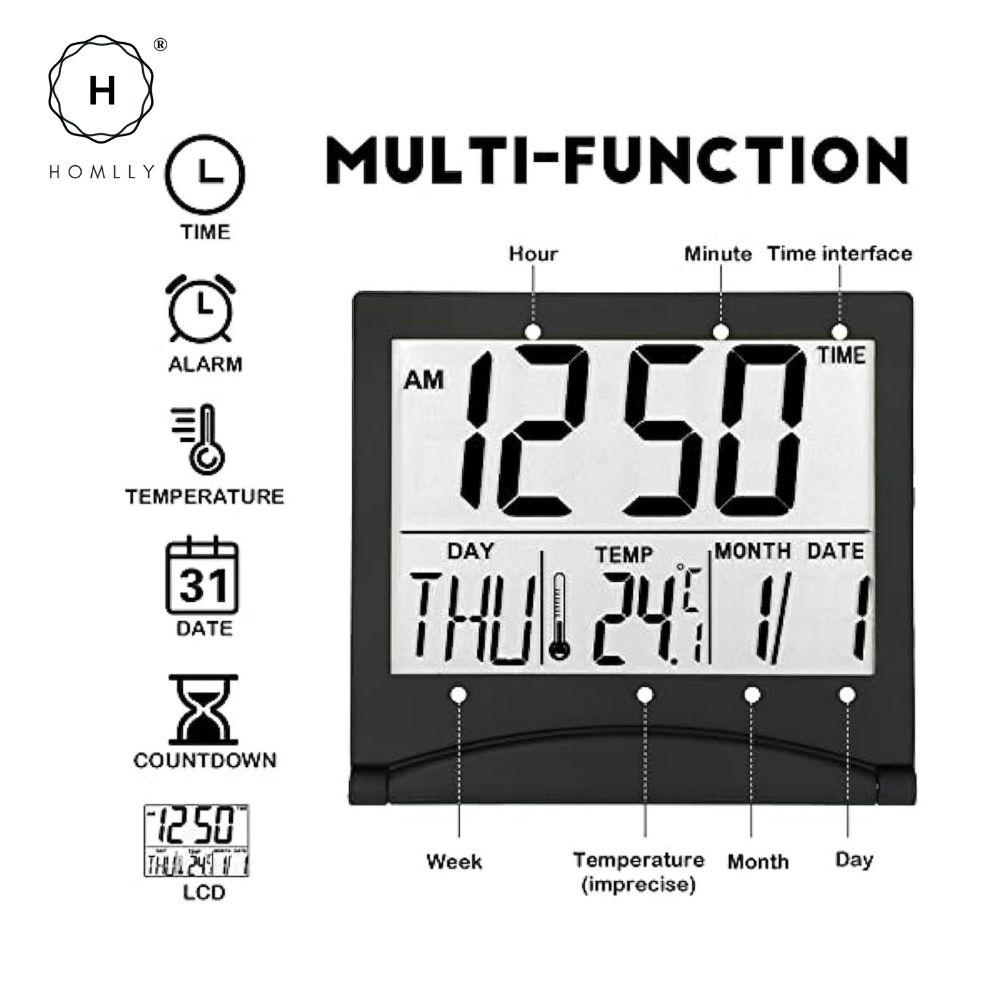 Homlly Slim Digital Travel Alarm LCD Clock with Calendar Timer Temperature Snooze Mode