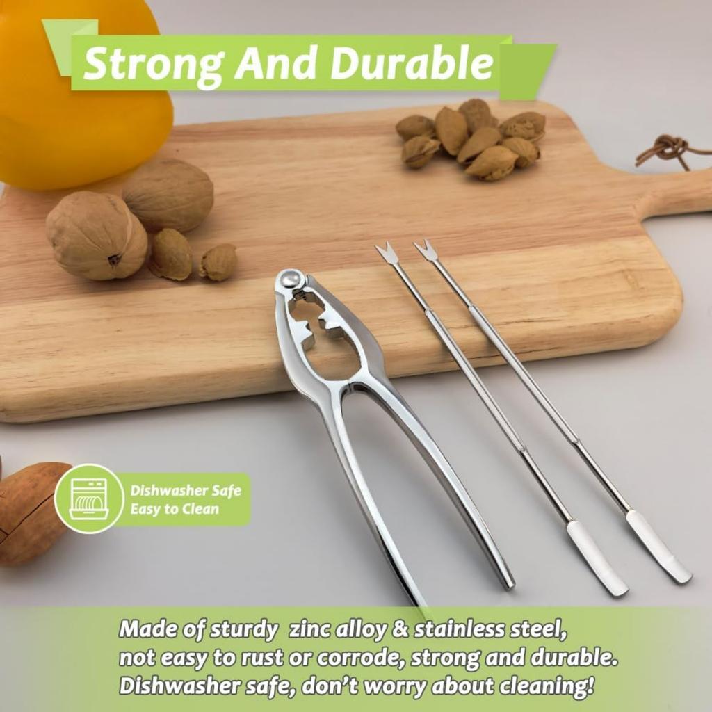 Stainless Steel Crab Leg Tools, including Lobster Cracker and Forks, Heavy Duty Shellfish Nut Cracker Set, Seafood Tools for King Crab Legs Shellfish