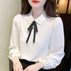 Fashion New 2024 Autumn Long Sleeve Bow Doll Collar Casual Apricot Chiffon Blouse Shirt Women Tops Blouses Shirts J544