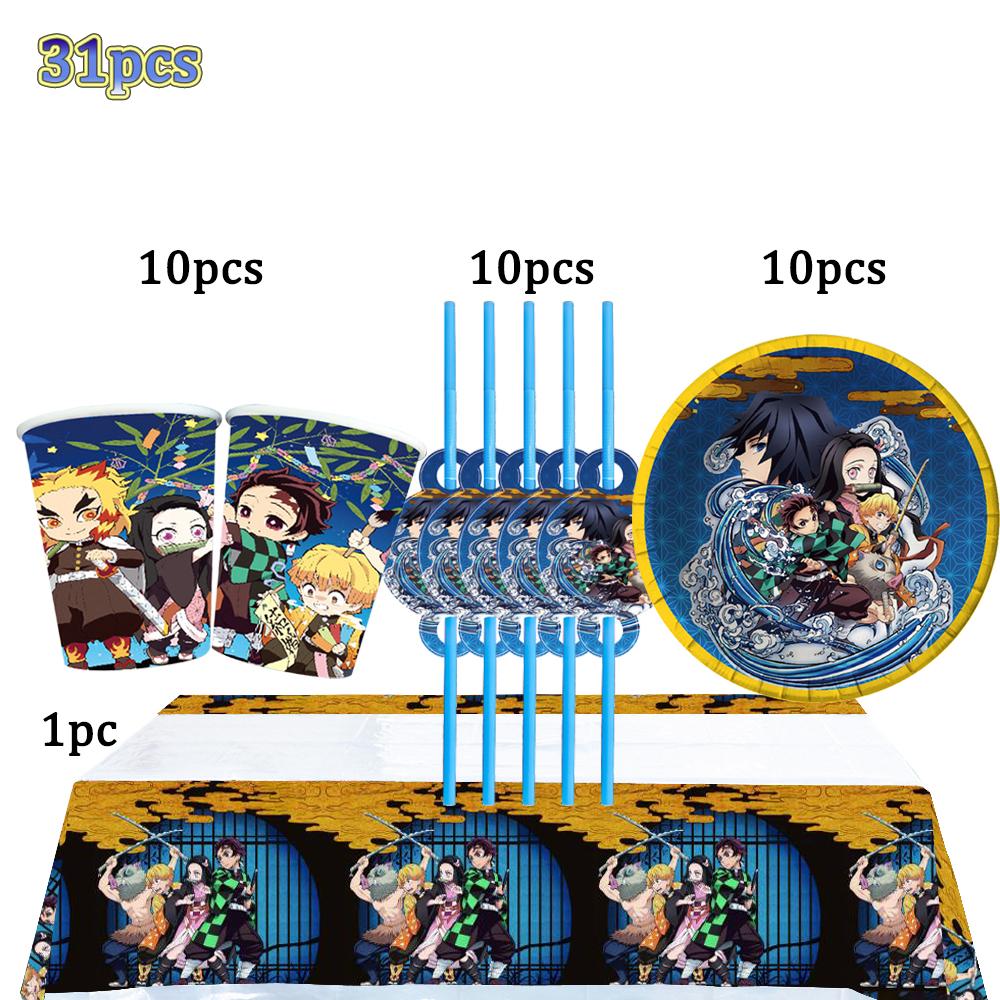 Kimetu No Yaiba Kids Birthday Party Decoration Tableware Paper Cups Plates Napkins Demon Slayer Theme Baby Shower Boys Supplies