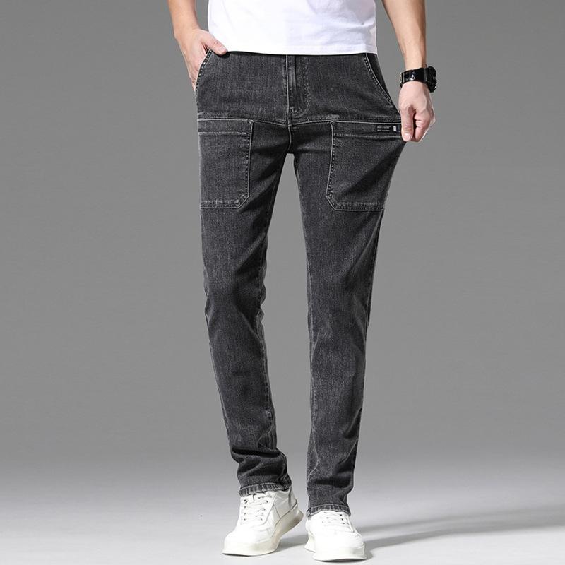 Stretch Men's Jeans Summer New Youth Popular Small Straight Trousers Men's Multi-pocket Casual Trousers