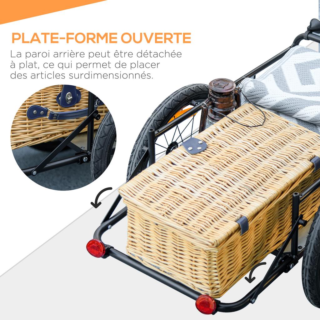 Bike Trailer with Removable and Foldable 65L Storage Box, Safety Reflectors, Max. Load 40KG, Grey