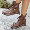 Fashion Flat Single Boots Women's Fashion Round Toe Front Lace-Up Soft Sole Anti-Slip Wear-Resistant Short Shoes